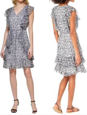 Tommy Hilfiger NWT Flutter Dress Ruffles Sleeveless Floral Sz 6 Navy White